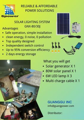 Système d'éclairage solaire solaire rural du système 80W de la batterie au lithium SHS